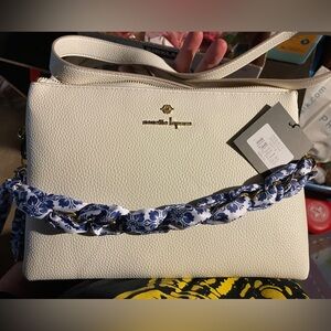 Nanette Lepore Ivory Crossbody Bag with Navy Floral Strap